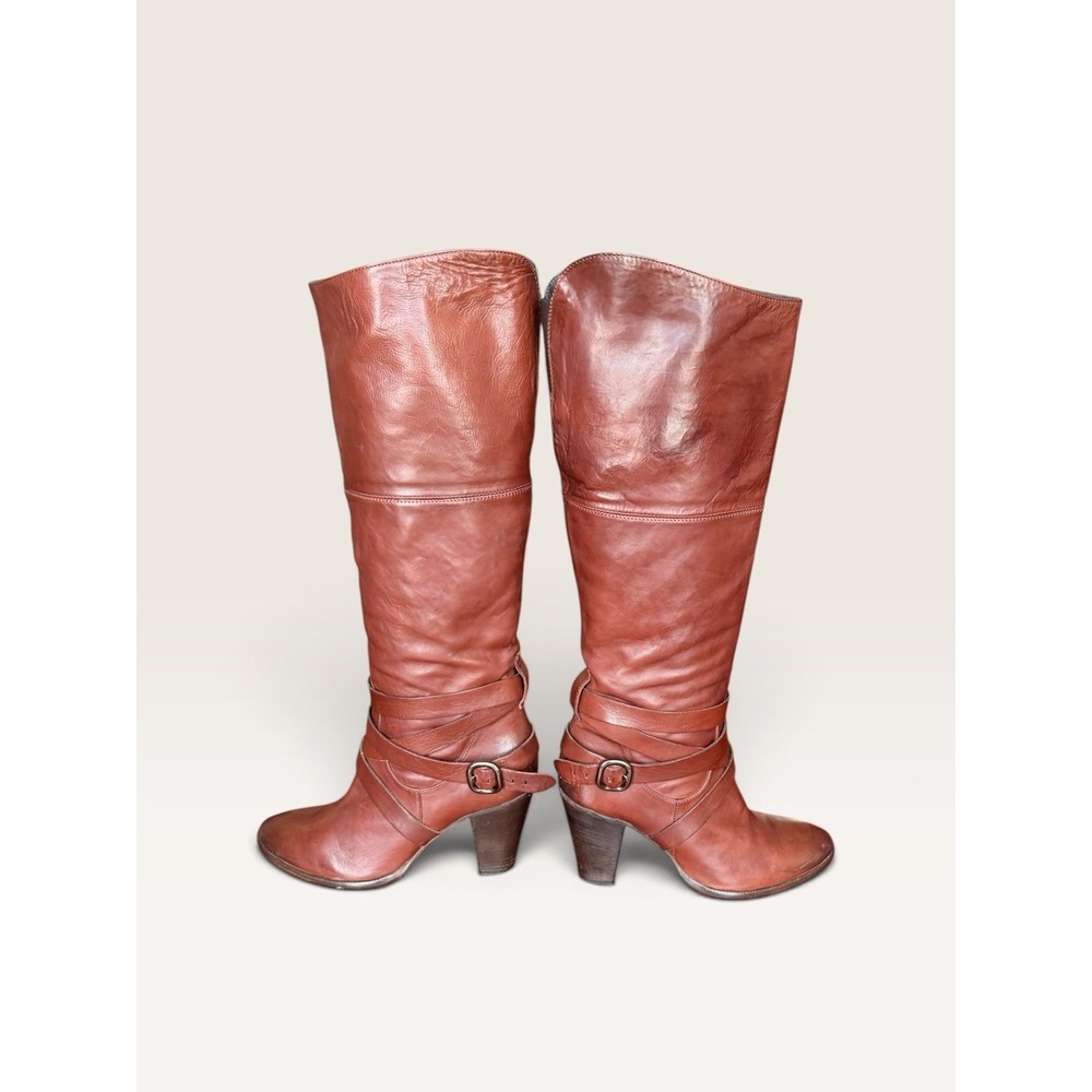 Alberto Fermani Brown Leather Knee-High Harness Boots Strappy Stacked Heel US 8